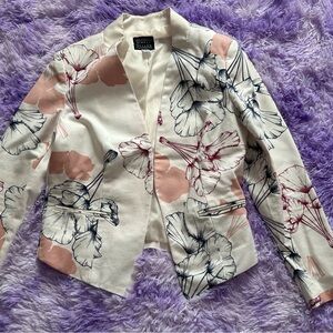 Sears Floral Open Blazer in Cream, Pink & Navy Sketch